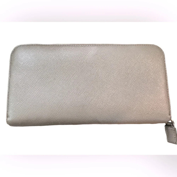 PRADA Gray Saffiano Leather Logo Embossed Zip-Around Long Wallet - Picture 3 of 13